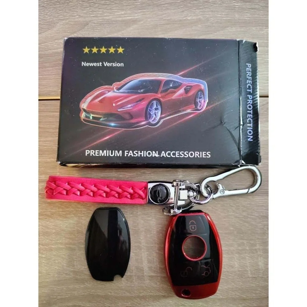Premium Fashion‎ Accessories Red Car Key Fob Case Cover and Keychain Set